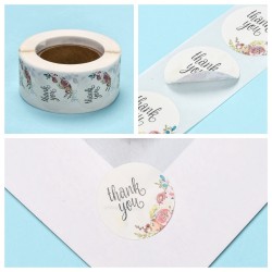 500 αυτοκ/τα, 25 χλστ, Χάρτινα Αυτοκόλλητα με Κείμενο "thank you", Στρογγυλά, Μπορντό