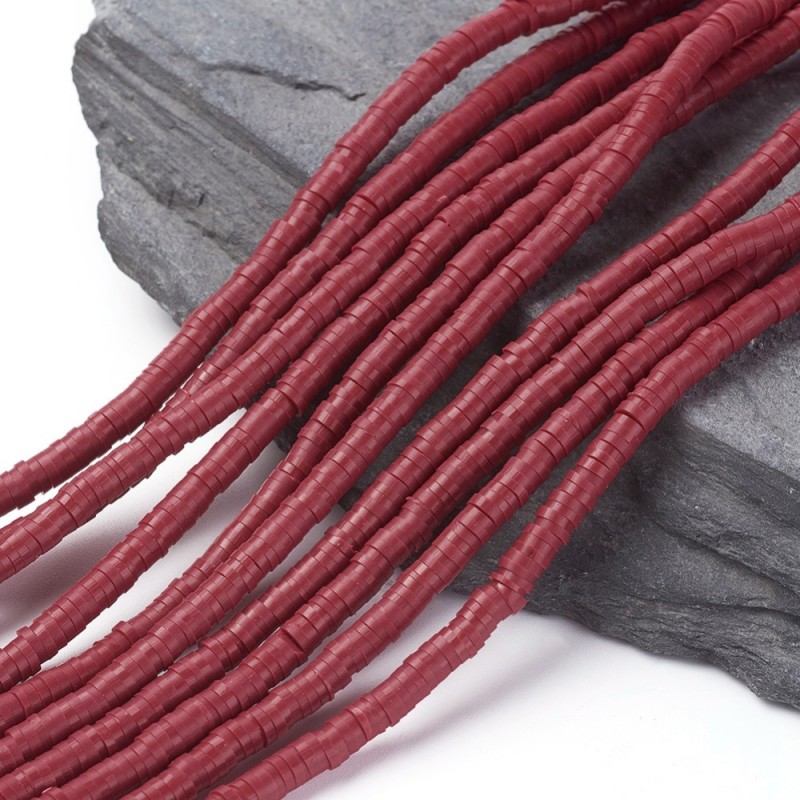 380 τεμ, 4x1 χλστ, Χάντρες απο Πολυμερικό Πηλό, Ροδέλα/Δίσκος, Σκούρο Κόκκινο