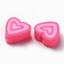 10 τεμ, 11 χλστ, Χάντρες απο Πολυμερικό Πηλό, Καρδιά, Ροζ