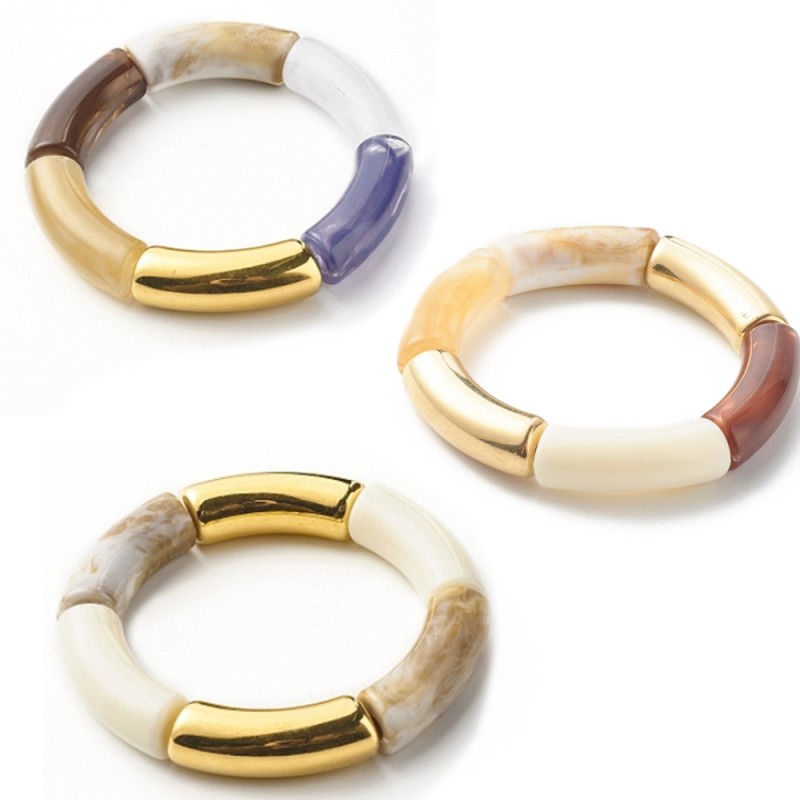 1 τεμ, 10 χλστ πάχος, Βραχιόλη απο Ακρυλικούς Κυρτούς Σωλήνες, Απομίμησης Πολύτιμων Λίθων, Επιλογή