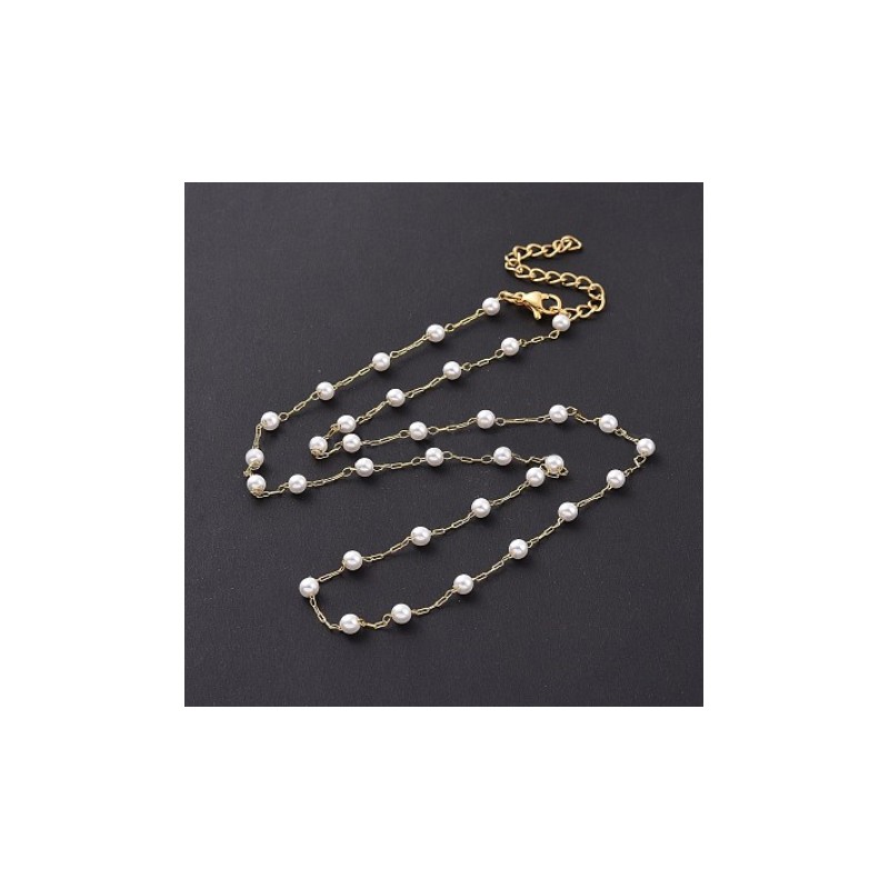 45 εκατ, 3 χλστ πέρλα, 316 Χειρουργικό Ατάλι, Αλυσίδα Κολιέ με Πέρλες, Χρυσό