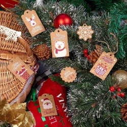 12 τεμ, 82x50 χλστ, Χάρτινες Χριστουγεννιάτικες Κραφτ Ετικέτες, Μικτό Σχέδιο με Σχοινί, Κραφτ