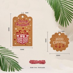 12 τεμ, 82x50 χλστ, Χάρτινες Χριστουγεννιάτικες Κραφτ Ετικέτες, Μικτό Σχέδιο με Σχοινί, Κραφτ
