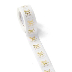 500 τεμ/roll, 25 χλστ, Αυτοκόλλητα με Κείμενο "thank you", Στρογγυλά, Λευκό-Χρυσό