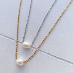 45 εκατ, 10 χλστ πέρλα, 304 Ανοξείδωτο Ατσάλι, Αλυσίδα Λαιμού με Φυσικό Μαργαριτάρι, Χρυσό