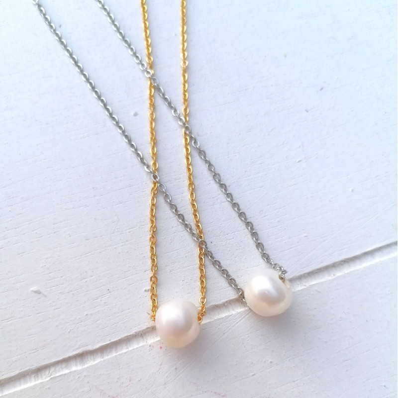 45 εκατ, 10 χλστ πέρλα, 304 Ανοξείδωτο Ατσάλι, Αλυσίδα Λαιμού με Φυσικό Μαργαριτάρι, Χρυσό