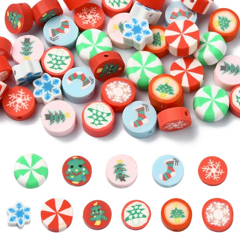 10 τεμ, 8~11 χλστ, Χάντρες απο Πολυμερικό Πηλό, Χριστουγεννιάτικες, Μικτό Σχέδιο (FPC-10XM-FC)