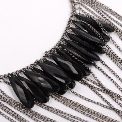 Trendy Κολιέ με Ακρυλικές Χάντρες και Αλυσίδα απο Κράμα, 73 εκατ. μακρύ, Μαύρο
