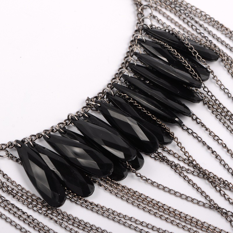 Trendy Κολιέ με Ακρυλικές Χάντρες και Αλυσίδα απο Κράμα, 73 εκατ. μακρύ, Μαύρο