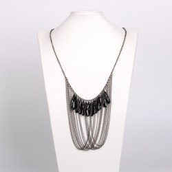 Trendy Κολιέ με Ακρυλικές Χάντρες και Αλυσίδα απο Κράμα, 73 εκατ. μακρύ, Μαύρο