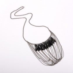 Trendy Κολιέ με Ακρυλικές Χάντρες και Αλυσίδα απο Κράμα, 73 εκατ. μακρύ, Μαύρο