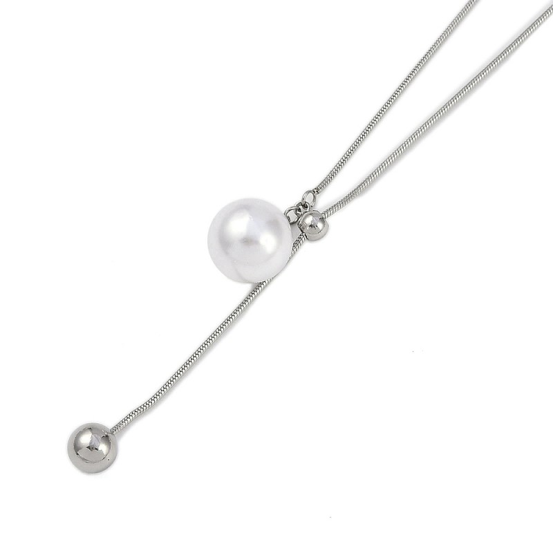 72 εκατ, 14 χλστ Πέρλα, 304 Ανοξ. Ατσάλι, Φιδίσια Αλυσίδα Λαιμού με Πέρλα (STN-72PE-S)