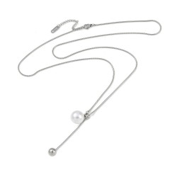 72 εκατ, 14 χλστ Πέρλα, 304 Ανοξ. Ατσάλι, Φιδίσια Αλυσίδα Λαιμού με Πέρλα (STN-72PE-S)