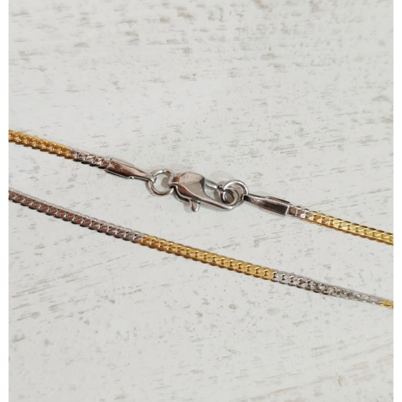 48 εκατ, 2 χλστ πάχος, 304 Ανοξείδωτο Ατσάλι, Δίχρωμη Αλυσίδα Λαιμού Πλακέ, Κολιέ, Χρυσό και Ατσάλι