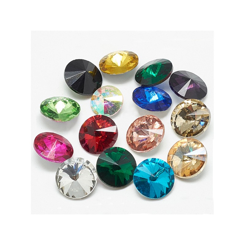 10 τεμ, 12x6 χλστ, Γυάλινα Τεχνητά Διαμάντια Καμπουσόν, Rivoli Στρογγυλό (RGR-12MM-MC)