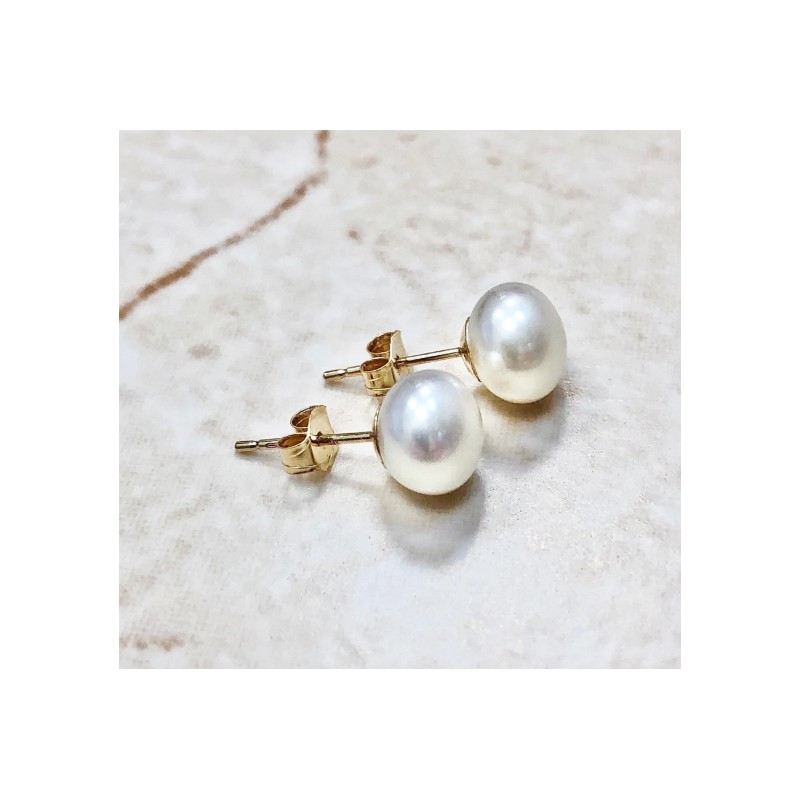 1 ζευγ, 8~10 χλστ πέρλα, 304 Ανοξ. Ατσάλι με Πέρλες Υψηλής Ποιότητας Α', Καρφωτό Σκουλαρίκια Πέρλα Ροδέλα (SN-8-10PM-G)