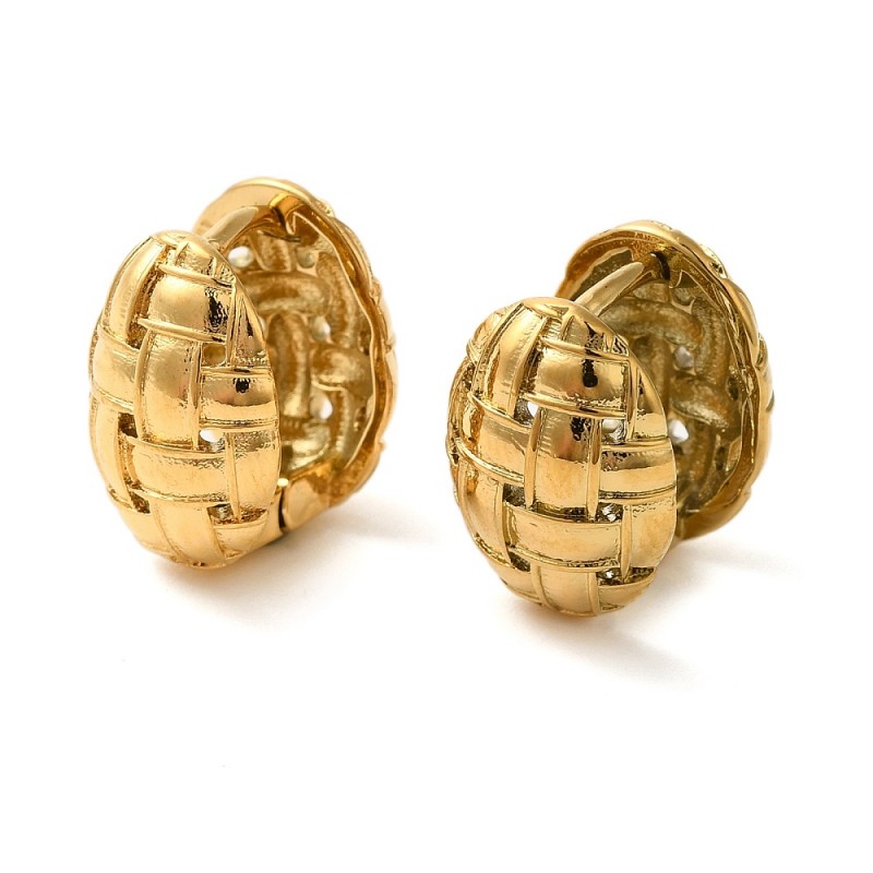 1 ζευγ, 15x13 χλστ, 304 Ανοξείδωτο Ατσάλι, Σκουλαρίκι Κρίκος με Γεωμετρικό Σχέδιο, Οβάλ (SGO-15K-G)