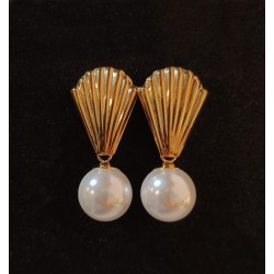 1 ζευγ, 26x20 χλστ, 304 Ανοξείδωτο Ατσάλι, Καρφωτό Σκουλαρίκι με Σύνδεσμο, Κοχύλι, Αχιβάδα (STS-26M-G)