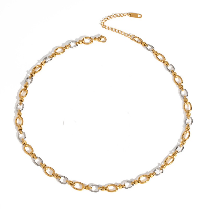 38 εκ, 7 χλστ παχος, 304 Ανοξείδωτο Ατσάλι, Δίχρωμη Αλυσίδα Λαιμού με Οβάλ Συνδέσμους και Σχέδιο, Κολιέ (STR-7OV-G)