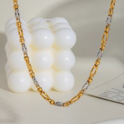 38 εκ, 7 χλστ παχος, 304 Ανοξείδωτο Ατσάλι, Δίχρωμη Αλυσίδα Λαιμού με Οβάλ Συνδέσμους και Σχέδιο, Κολιέ (STR-7OV-G)