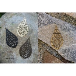 2 τεμ, 65x35x1 χλστ, Μεταλλικό Φιλιγκράν, Σχήμα Δάκρυ, Χρυσό Αντίκας (FIL-65M-AG)