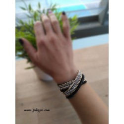 Σουετ Τσόκερ ή Διπλό Βραχιόλι με Κρύσταλλα και Αλυσίδα,  40 εκατ. μήκος σε Μαύρο και Γκρί