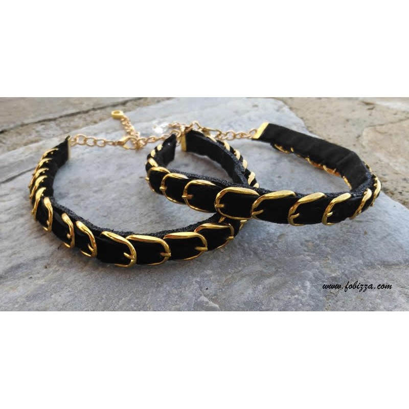 2 τσοκερ, 31 εκατ, Τσόκερ απο Βελούδινη Κορδέλα και Μεταλλικά Στοιχεία, Μαύρο