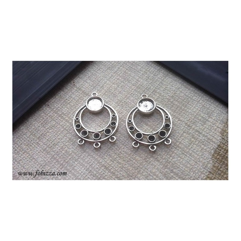 2 τεμ, 34x24 χλστ, Μεταλλικό, Πολυέλαιος με 4  Συνδέσμους, Ασημί Αντίκας