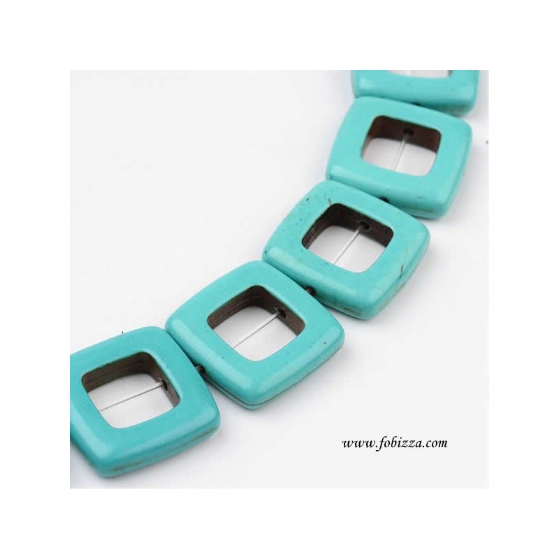 6 τεμ, 20 χλστ, Χάντρα απο Συνθετικό Τυρκουάζ, Πλαίσιο, Τετράγωνο, Τυρκουάζ