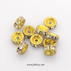 10 τεμ, 6x3 χλστ, Χαλκός με Διαφανή Κρύσταλλα, Χάντρες Spacer, Ροδέλα, Χρυσό