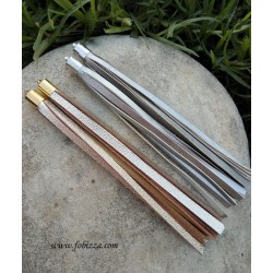 2 Τεμ, 14εκ, 1 εκ πλάτος, Δερμάτινες 100% Χειροποίητες Φούντες , Χρυσό και Ασήμι