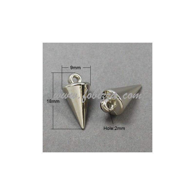 Ακρυλικοί Κρεμαστοί Κώνοι, CCB Style, Ασημί Χρώμα, 18x9 χιλ, Τρύπα: 2 χιλ.