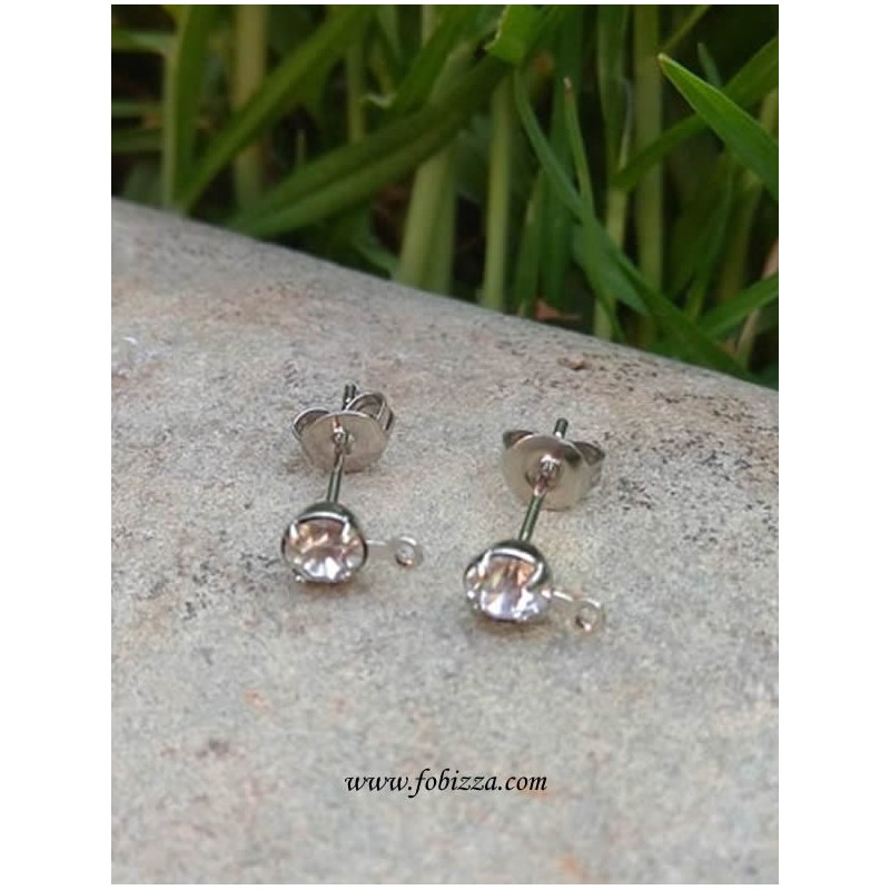 2 τεμ, 5 χλστ, Σκουλαρίκια από Ανοξείδωτο Ατσάλι και Κρυσταλλάκι  C920, Ασήμι