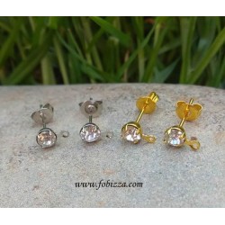 2 τεμ, 5 χλστ, Σκουλαρίκια από Ανοξείδωτο Ατσάλι και Κρυσταλλάκι  C920, Ασήμι