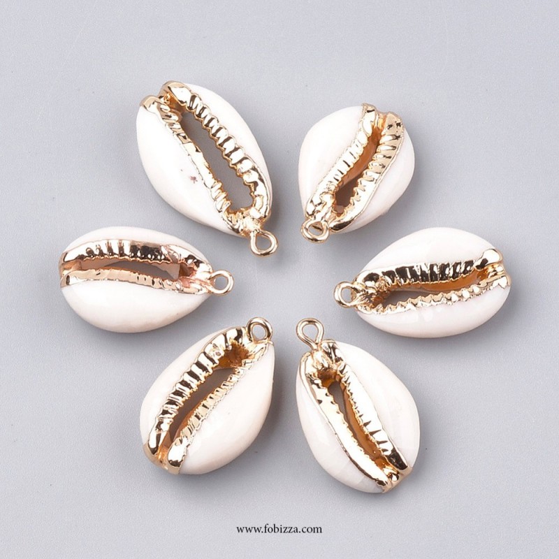 1 τεμ, 25 χλστ, Κοχύλια Γλυκού Νερού με Χρυσαφί Στοιχεία, Κρεμαστό Λευκό