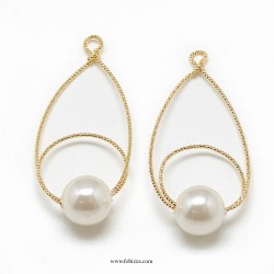 2 τεμ, 42 χλστ, Ορείχαλκος, Δάκρύ με Πέρλα, Κρεμαστό Χρυσό