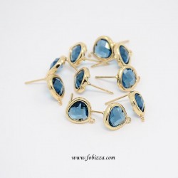 1 ζευγ, 13 χλστ, Επιχρυσωμένος Ορείχαλκος με Κρύσταλλο, Σκουλαρίκια, Τρίγωνο με Συνδεσμο,  Μπλε