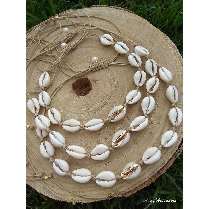 1 τεμ, Κολιέ απο Φυσικά Κοχύλια, 2 σε 1 Κολιε, Τσόκερ και Μακραμε, Εκρου