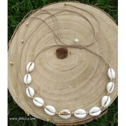 1 τεμ, Κολιέ απο Φυσικά Κοχύλια, 2 σε 1 Κολιε, Τσόκερ και Μακραμε, Εκρου