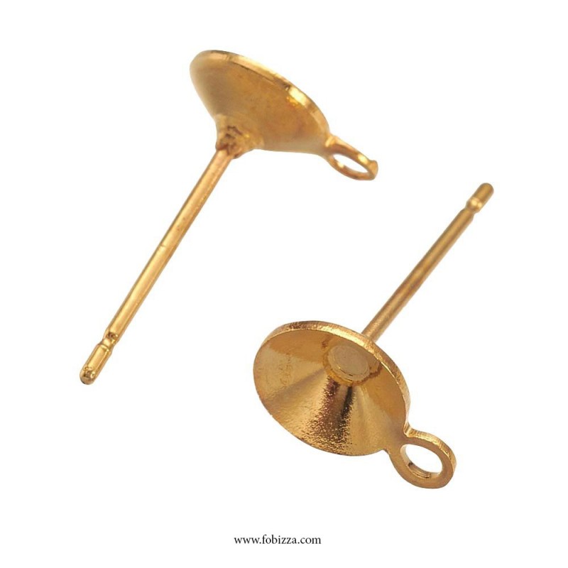 4 ζευγ, 14 χλστ, Ορείχαλκος, Καρφωτό Σκουλαρίκη με Σύνδεσμο,  Χρυσό