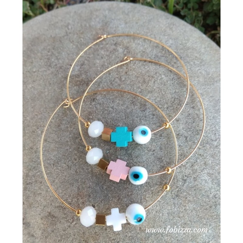 5 τεμ, 8.5 χλστ, Ξύλινο, Σταυρός, Χάντρα, Γαλάζιο