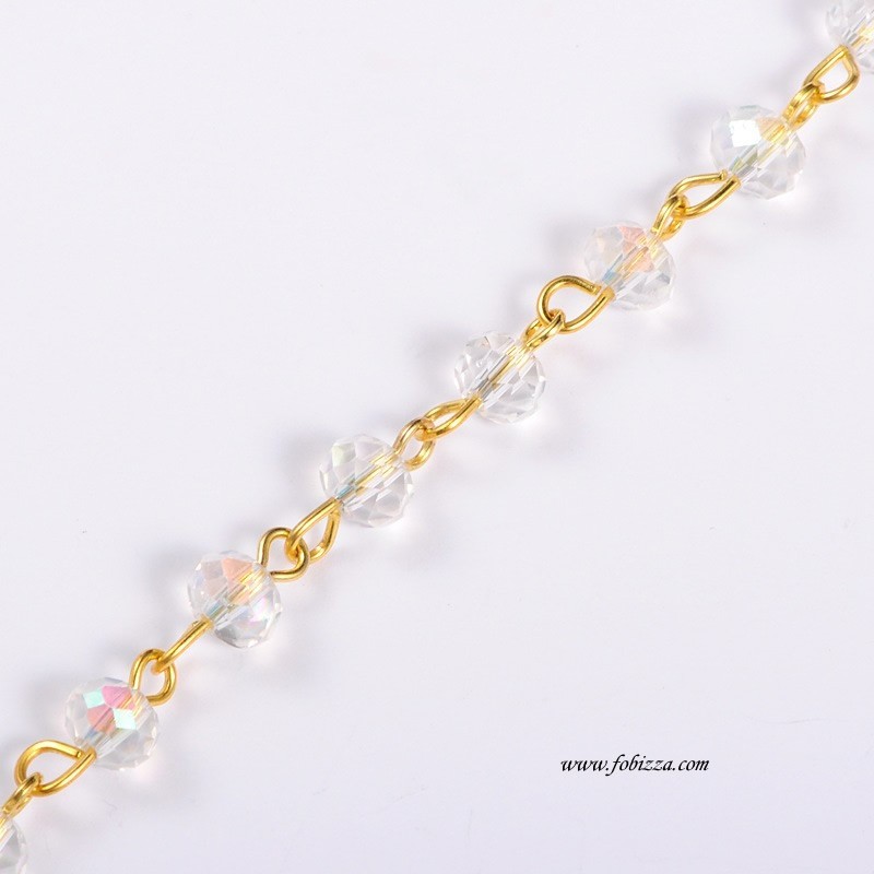 1 μέτρο, Χειροποίητη Αλυσίδα με Γυάλινες Χάντρες, Χρυσό με Μαύρε ή Λευκές Χάντρες, Ροζάριο