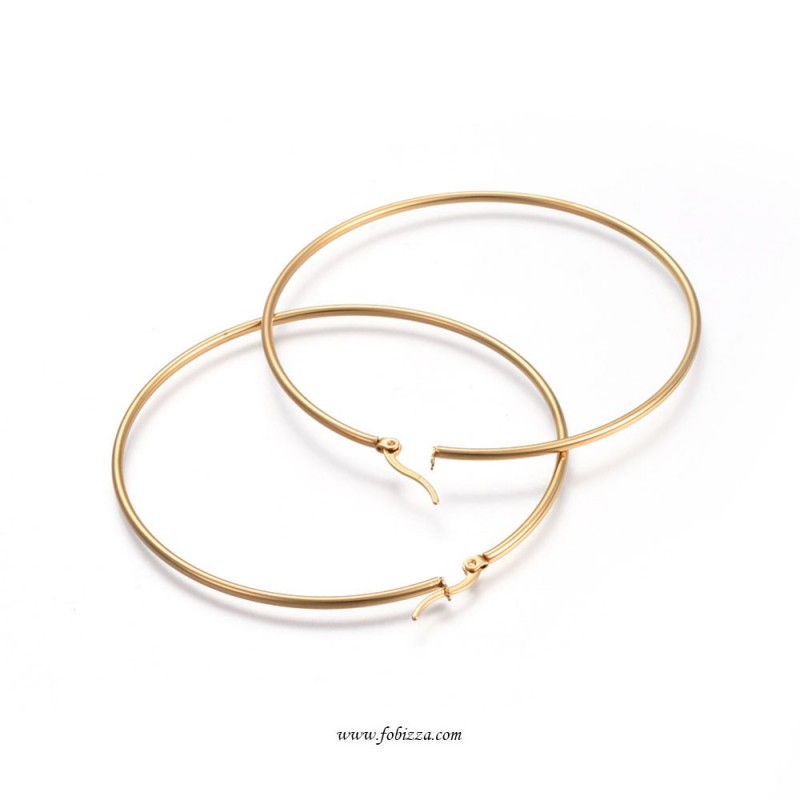 2 τεμ, 60 χλστ, 304 Ανοξείδωτο Ατσάλι, Σκουλαρίκια Κρίκος, Χρυσό