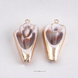 1 τεμ, 38~55 χλστ, Σπειροειδής Κελύφους με Χρυσαφί Στοιχεία, Κρεμαστό, Μπεζ-Χρυσό