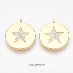 1 τεμ, 17 χλστ, Χαλκός Επιχρυσωμένος με 18Κ Χρυσό και Ζιρκόν, Flat Στρογγυλό, Αστέρι, Χρυσό