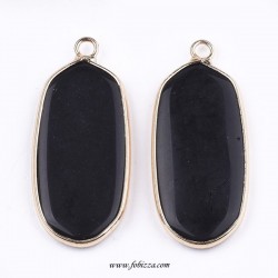 1 τεμ, 36 χλστ, Ορείχαλκος με Κρύσταλλο, Οβαλ, Κρεμαστό,  Μαύρο