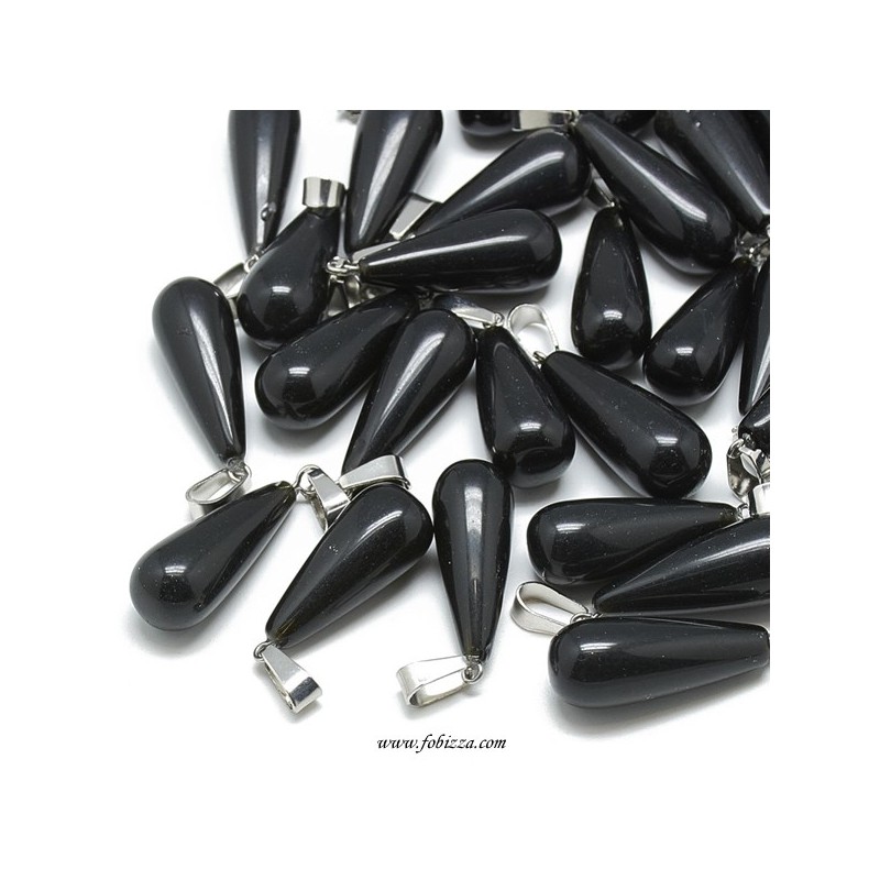 1 τεμ, 30x10 χλστ, Ημιπολύτιμοι λίθοι, Αχάτης, Κρεμαστό, Σταγόνα, Μαύρο