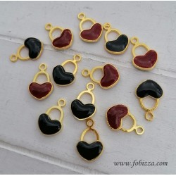 1 τεμ, 18 χλστ, Χαλκός με Σμάλτο, Καρδιά Λουκετάκι, Χρυσή Βάση, Κόκκινο-Μαύρο