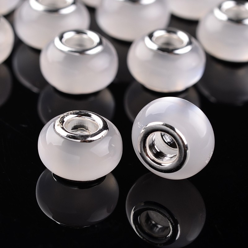 2 τεμ, 13 χλστ, Χάντρες με Ρητίνη σε Ασημί Βάση, Λευκό