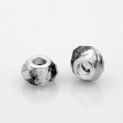 2 τεμ, 15 χλστ, Γυάλινες Χάντρες με Πινελιές, σε Ασημί Βάση, Διαφανές-Μαύρο